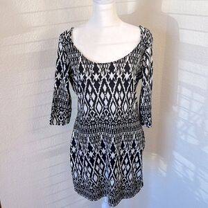 Women's Vibe Sportswear Black and White Patterned Mini Dress